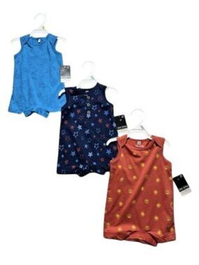 NWT Lot of 3 Okie Dokie 3 Month 6 Month 9 Month Boy's Summer Rompers 4th of July